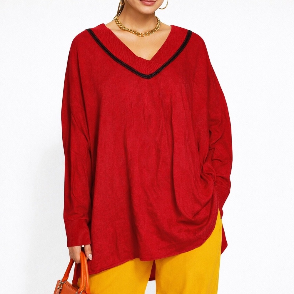 Women's Medium‎ Lightweight Red Oversized Relaxed Fit Bold Dopamine Top